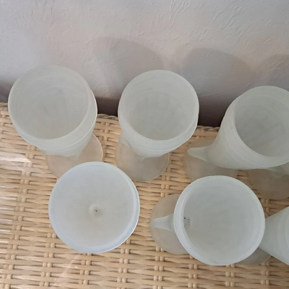Set of 7 Vintage Indiana Glass Tiara Frosted Powder Horn Pilsner Beer Glasses